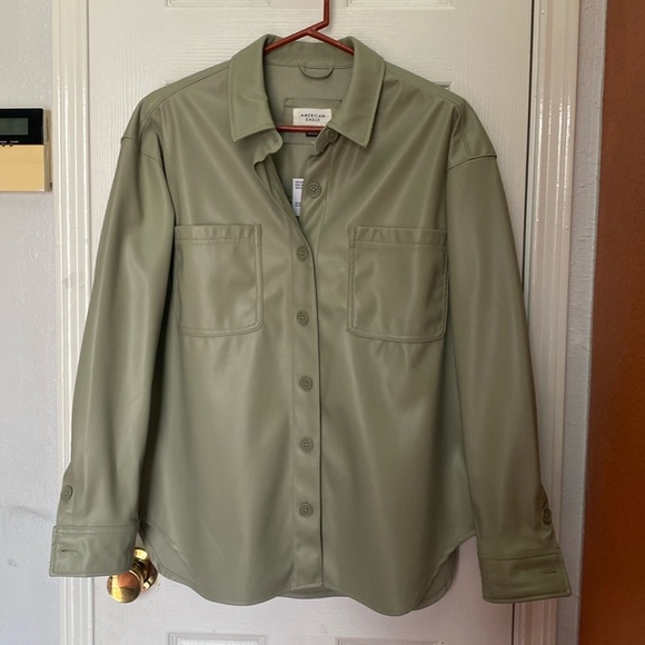 NWT American Eagle Sage Green Pleather Jacket - Picture 4 of 9